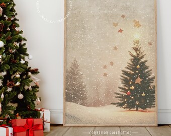Retro Weihnachtsbaum Vintage Urlaub Wand Kunst Festliche Saison Print Weihnachten Wohnkultur Rustikale Winter Wunderland, digitaler Download N127
