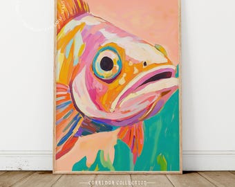 Colorful Fish Art Print, Coastal Decor, Abstract Wall Art, Modern Fish Painting, Ocean Artwork, Vibrant Bold Colors, Digital Download,  D21