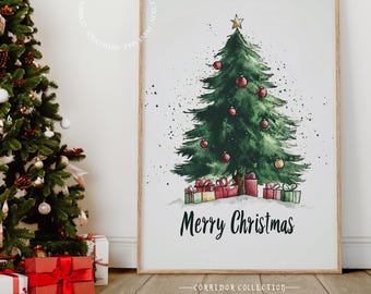Aquarell Weihnachtsbaum Druck Wohnkultur Frohe Weihnachten Wand Kunst Urlaub Geschenke Weihnachtsdekoration Festliche Kunstwerk, digitaler Download N118