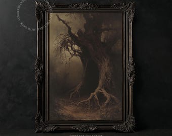 Dark Academia Baum Wandbild, Ölgemälde, mysteriöser Baum Druck, Gruselige Wanddekoration, digitaler Download N111