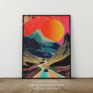 Surreal Retro College Art Print,  Surreal Printable Wall Art, Trippy Space Travel Poster Print, 60s Vintage Retro Print, Digital Download