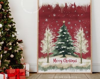 Weihnachtsbaum Druck, Frohe Weihnachten Wand Kunst, Weihnachten Dekor, Festliche Wohnkultur, Weihnachtsdekoration, Festlicher Download N116