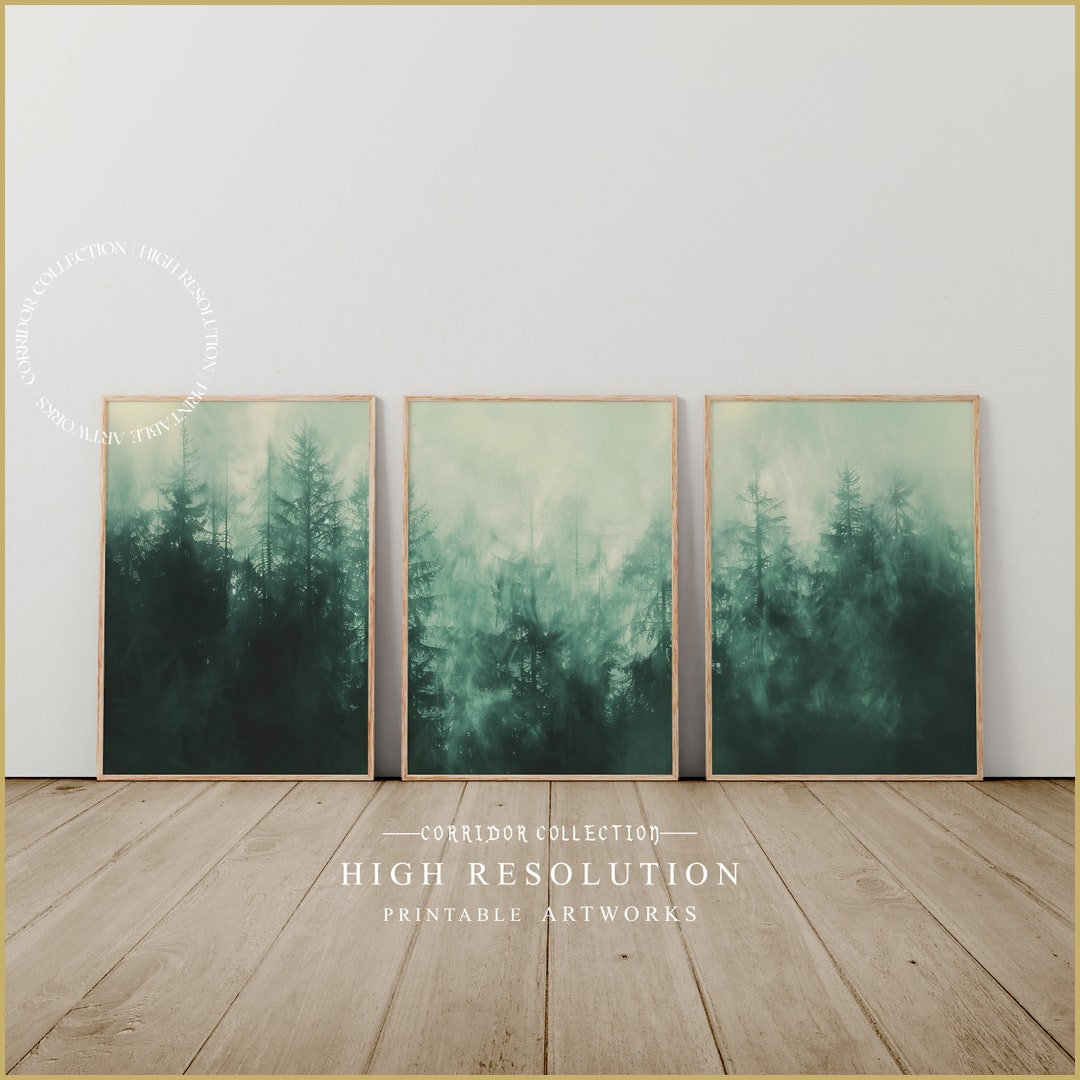 Forest Wall Art Set of 3, Misty Trees Printable Wall Art, Nature Print ...