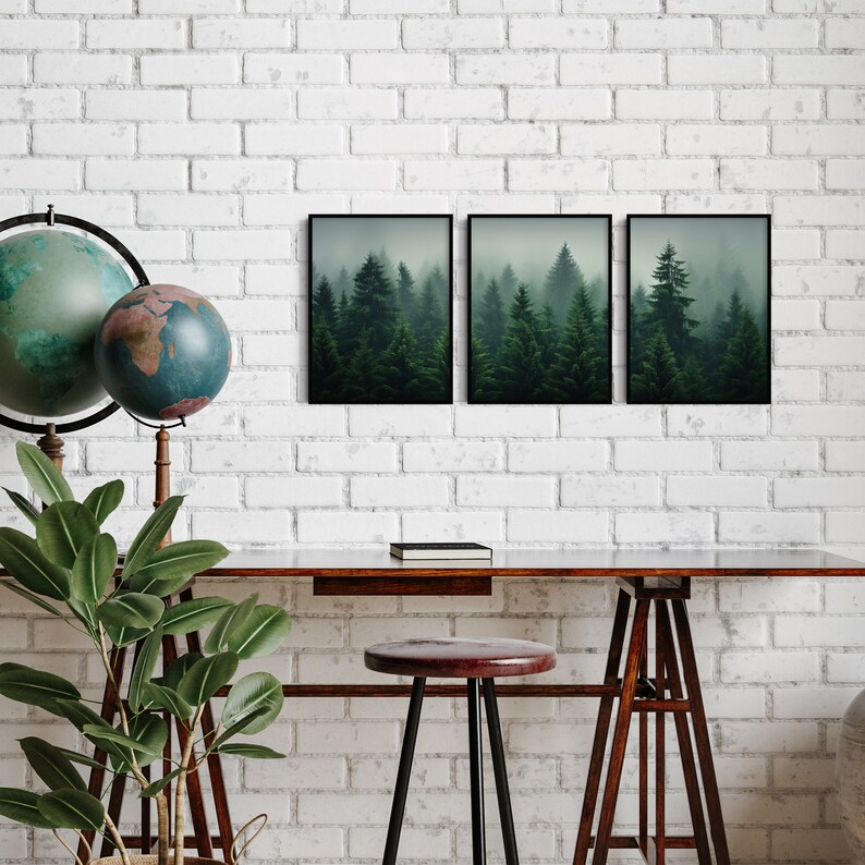 Foggy Forest Print, Set of 3 Forest Printable Wall Art, Misty Forest ...