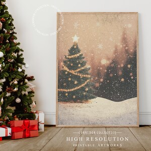 Christmas Tree Wall Art, Winter Wonderland Print, Festive Holiday Decor, Snowy Scene Poster, Christmas Home Decor, Digital Download N128
