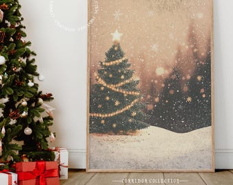 Weihnachtsbaum Wand Kunst, Winter Wunderland Druck, Festliche Urlaub Dekor, Schneebedeckte Szene Poster, Weihnachten Wohnkultur, digitaler Download N128