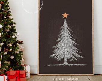 Minimalistischer Weihnachtsbaum Wandbild, Weihnachtsdruck, Modernes Dekor, Grün und Weißer Weihnachtsbaum Poster, Digitaler Download N133