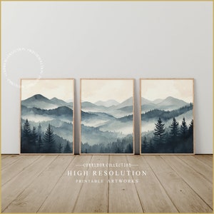 Mountain Watercolor Wall Art Prints, Set of 3, Modern Home Decor, Nature Print Set, Minimalist Wall Art, Printable Landscape Art, A120