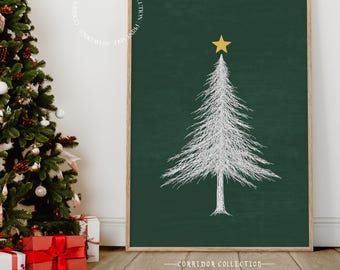 Minimalistische Weihnachtsbaum Wandkunst, Weihnachten Dekor, Weihnachtsbaum Druck, Moderne Weihnachtsdekoration, Festliche Wandkunst, Digitaler Download N130