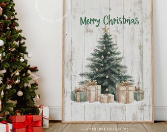 Frohe Weihnachten Wand Kunst, Urlaub Dekor, Weihnachtsbaum Druck, Festliche Wohndekoration, Urlaub Geschenk, Weihnachten Poster, Digital Download N125