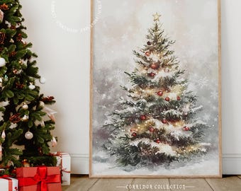 Weihnachtsbaum Wandkunst, Festliche Weihnachten Druck, saisonale Kunst für Wohnzimmer, Winter Wunderland druckbare Wandkunst, digitaler Download N134