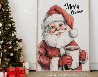 Vintage Weihnachtsmann Weihnachten Wand Kunst Frohe Weihnachten Print Urlaub Wohnkultur Festliche Kunstwerk, lustige Weihnachten Geschenk Idee, digitaler Download N138