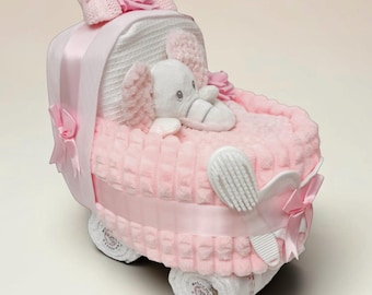 Luxury Pink Nappy Cake Pram | Personalised Baby Shower Hamper
