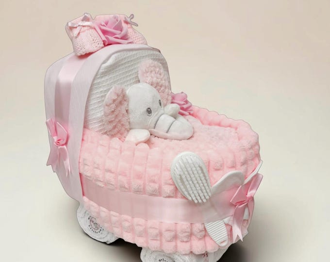 Luxury Pink Nappy Cake Pram | Personalised Baby Shower Hamper