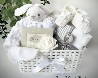 Lovely New Baby Gift Hamper Basket, White