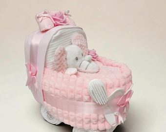 Luxury Pink Nappy Cake Pram | Personalised Baby Shower Hamper
