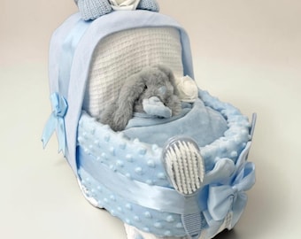 NAPPY CAKE Pram, luxurious Pure Baby blue