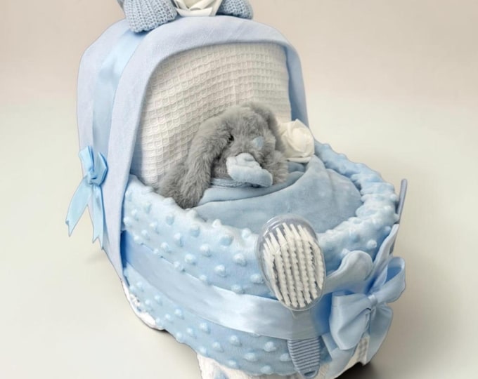 NAPPY CAKE Pram, luxurious Pure Baby blue