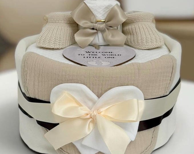 Nappy Cake: Unisex Baby shower Gift Hamper in neutral colours