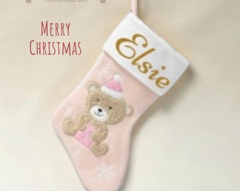 Personalised Deluxe Plush Pink Teddy Christmas Stocking 40cm X 25cm