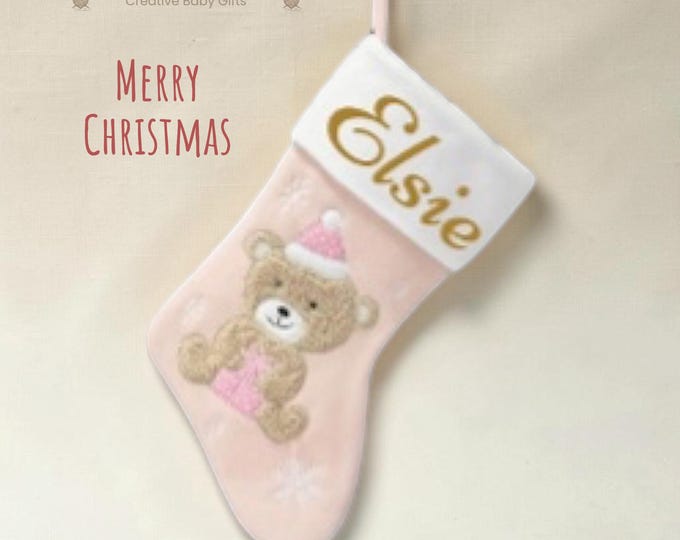 Personalised Deluxe Plush Pink Teddy Christmas Stocking 40cm X 25cm