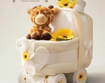 Nappy Cake Pram: Sunflower Themed Baby Shower Gift Hamper
