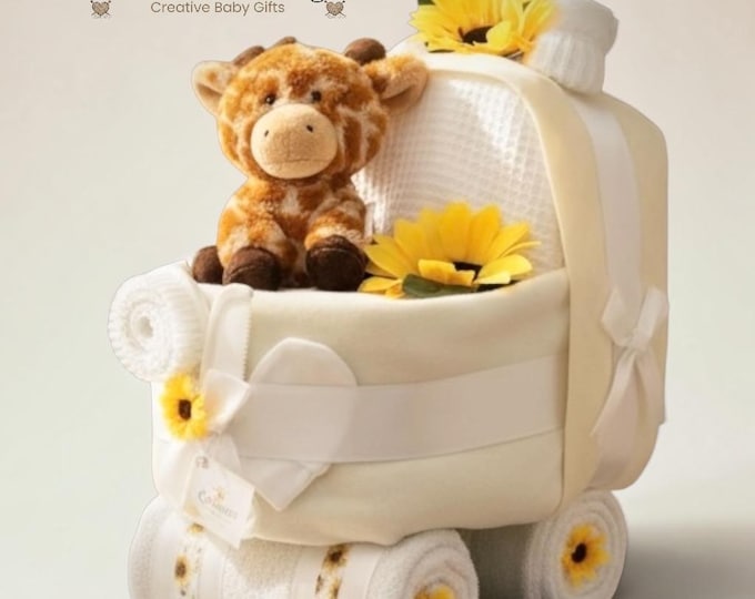 Nappy Cake Pram: Sunflower Themed Baby Shower Gift Hamper
