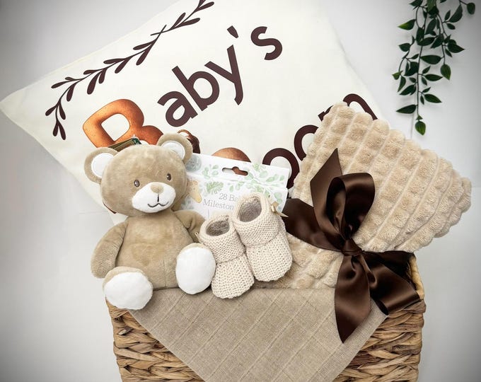 Lovely New Baby Gift Hamper Basket, With personalised pillow