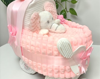 Pink Nappy Cake Pram: Baby Shower, Newborn Gift hamper