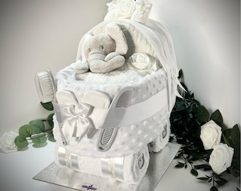 NAPPY CAKE Pram, Pure baby soft white