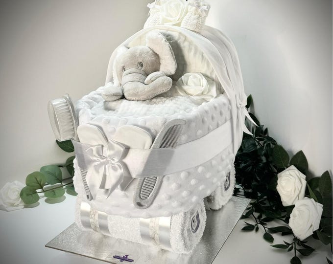 NAPPY CAKE Pram, Pure baby soft white
