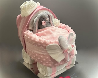 NAPPY CAKE Pram in luxurious premium pink