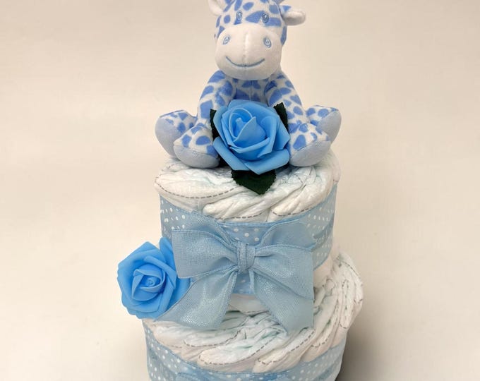 Blue 2 Tier Nappy Cake | Baby Shower | Maternity Leave | Giraffe | Gift Hamper