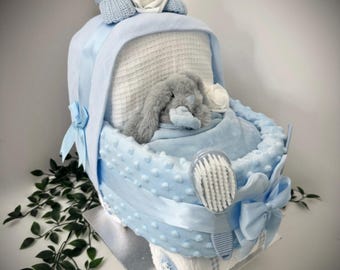 NAPPY CAKE Pram, luxurious Pure Baby blue