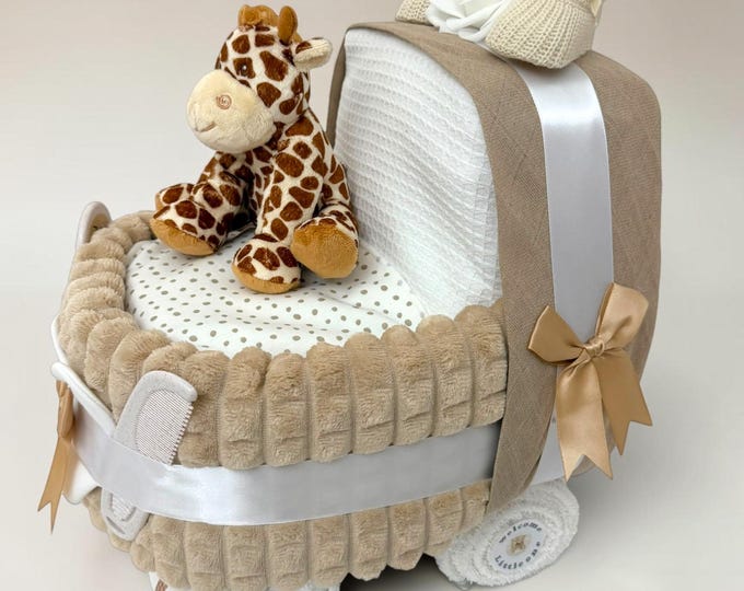 Beige Nappy Cake Pram: Baby Shower, Maternity Gift Hamper Giraffe