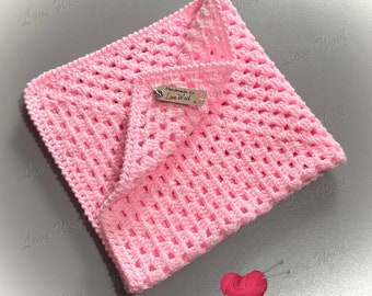 Crochet Multi Use Baby Blanket, Size 25x25 Inch in Baby Pink