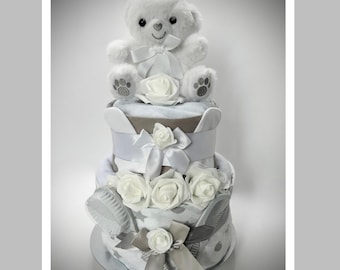 NAPPY CAKE unisex, baby shower, maternity leave, newborn baby hamper, new grandchild gift, personalised gift tag available.