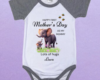 Personalised 'Happy First Mother's Day' Baby Girl/boy T-Shirt, bodysuit, hat 0-3 months