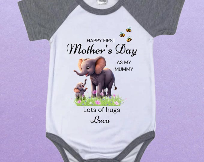 Personalised 'Happy First Mother's Day' Baby Girl/boy T-Shirt, bodysuit, hat 0-3 months