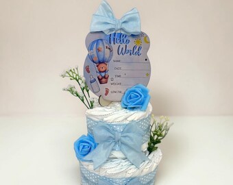Nappy Cake: 2 Tier Blue Baby shower Gift Hamper