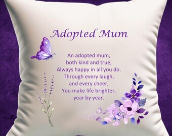 Personalised "Adopted Mum" Mother's Day or Birthday Gift Cushion, Custom Gift, Keepsake, Mothers Day Present, Throw Pillow (45x45cm)