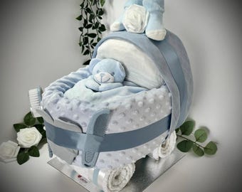 Plush baby blue nappy pram