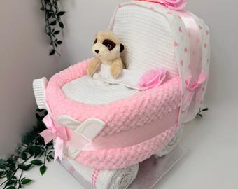 Nappy Cake Pram: Baby Shower Gift Hamper Meerkat toy