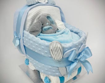 NAPPY CAKE Pram, luxurious Pure Baby blue