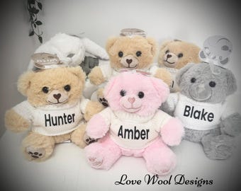 Personalized Knitted Sweater Teddy Bear: Custom Name Gift