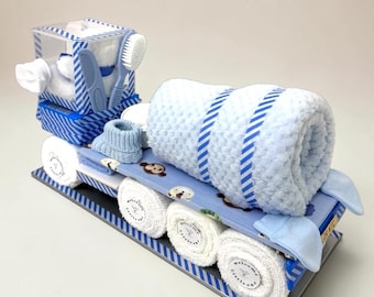 Blue & White Baby shower Gift :  Cement Lorry Style baby hamper