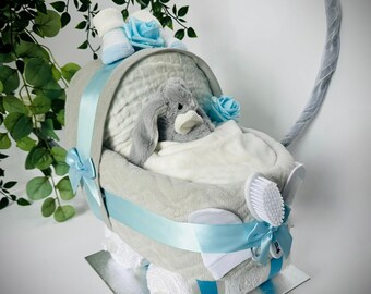 NAPPY CAKE Pram, luxury Cute grey and blue