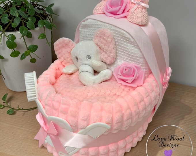 Pink Nappy Cake Crib: Baby Shower Gift Hamper or Maternity Leave Gift