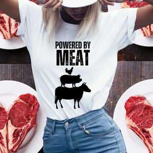 Carnivore Shirt Powered by Meat Tshirts for Meat Lovers gifr for BBQ Lover T-shirt Barbecue Shirts for her gift ideas for Summer gift