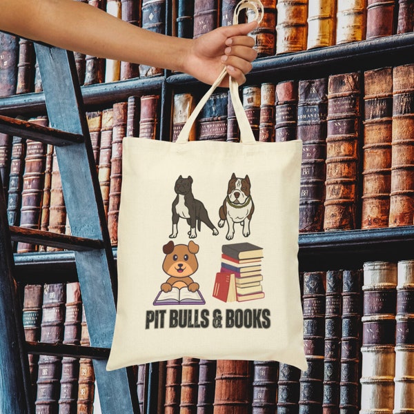 Pit Bulls Book Bag for Book Lover gift for Bookworm gifts for Dog Lover Canvas Tote Bag Cute Dogs Bag Reusable Shopping Bags